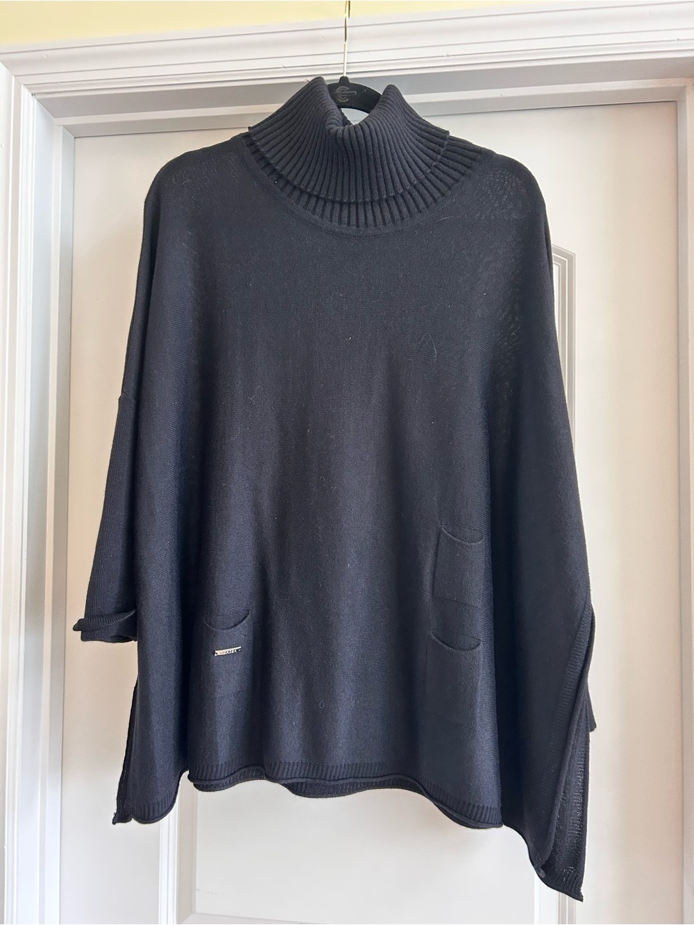 Mersea Black Turtleneck Poncho Sweater OS